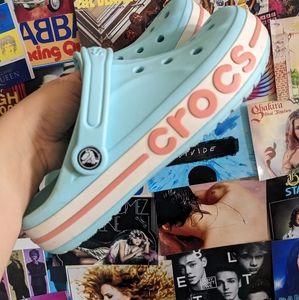 Baby Blue striped Crocs